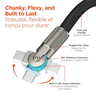 Câble USB-C vers USB-C Robuste avec connecteurs rotatifs