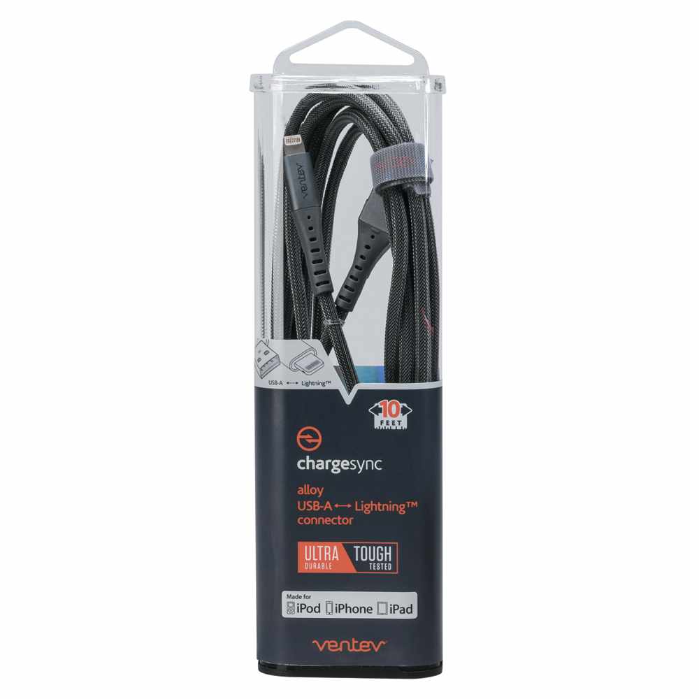 Ventev - Charge / Sync Alloy Lightning Câble 10ft Acier Gris