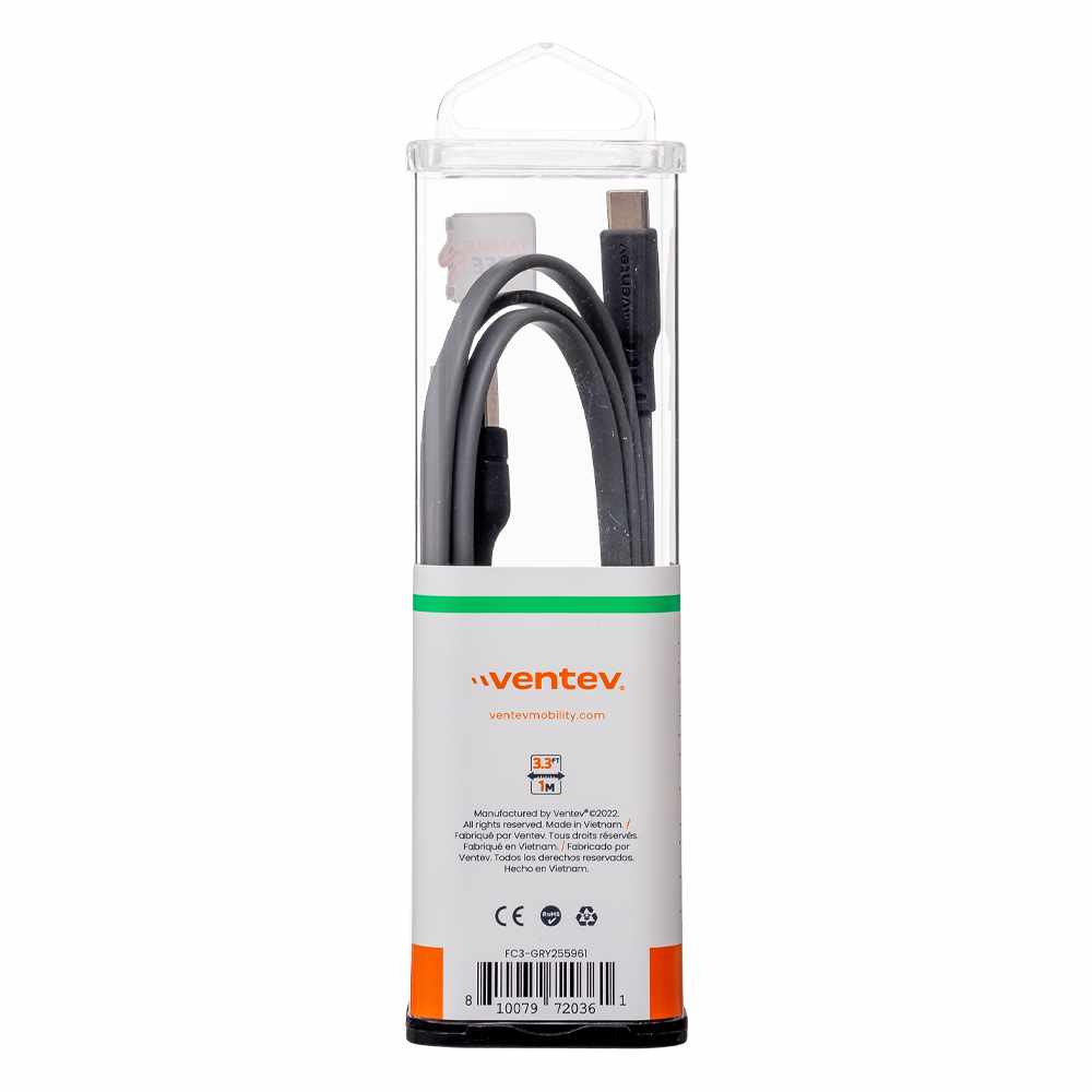 Ventev - Câble de Charge/Sync Flat USB-C 3.3 pieds Gris