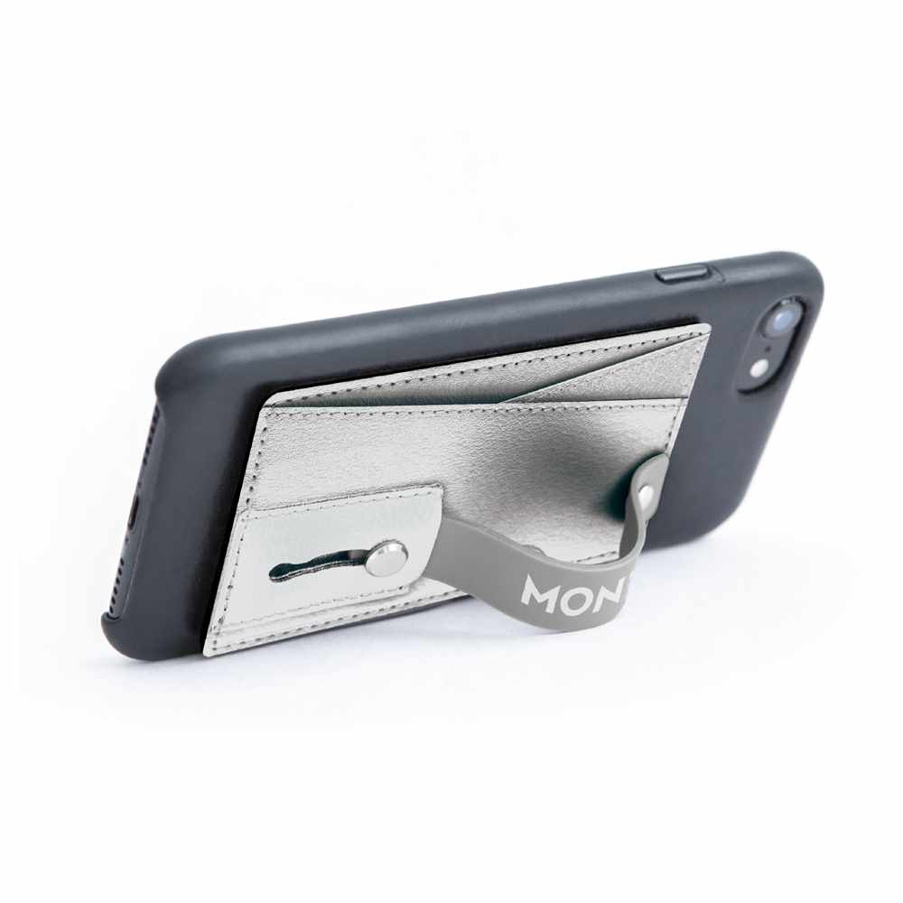 Monet - Portefeuille Kickstand en Cuir Vegan Métallisé Argent