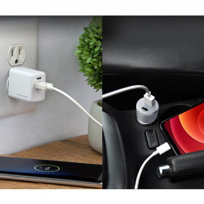 HyperGear trousse avec chargeur pour l’auto et chargeur mural à deux ports USB-A et USB-C de 20 W, blancs