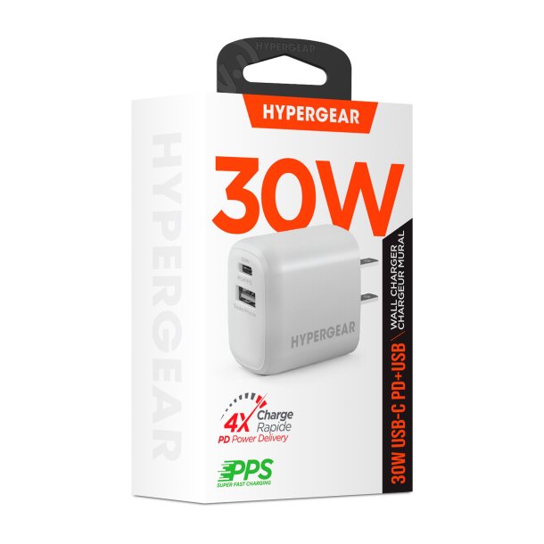 Chargeur mural double USB-C PD (30W Max) & USB-A (18W Max)